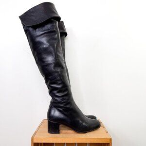 Tall Black Italian Leather Over the Knee Boots Size 37